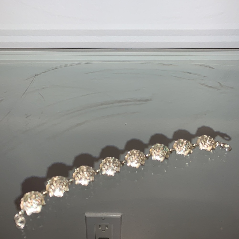 1/2” Wide Sterling Silver Rose Bracelet 7” Long